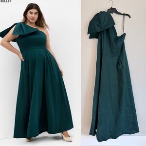 City Chic Plus Size Captivate One Shoulder Maxi Dress Gown Teal